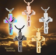 Nuevo Collar Conmemorativo Cruz Cristiana Con Dije Urna de Cremación Recuerdo Cenizas