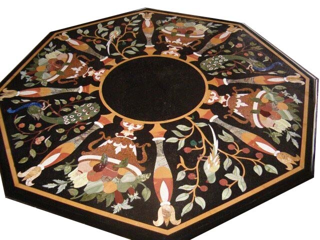 48-inch Handcrafted Marble Coffee Table Top with Pietra Dura Inlay Home Furniture