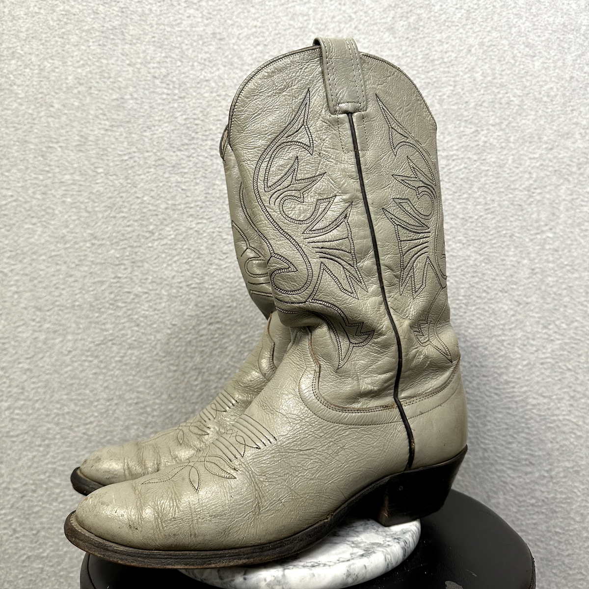 olathe boots mens 9.5 D gray leather western cowboy VTG usa  display picture 2