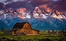 Landscape rocky mountains nature snow barns color Custom Gaming Mat Desk