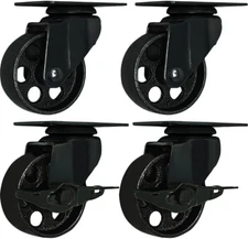 FactorDuty 4 All Black Metal Swivel Plate Caster Wheels w/Brake Lock (3" Combo)