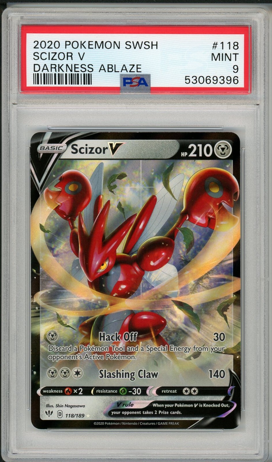 2020 Pokemon SWSH Darkness Ablaze Scizor V #118 PSA 9