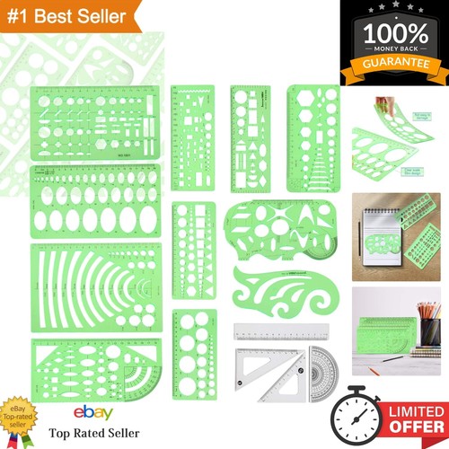 Template Drawing Measure 15 Pcs Geometric Drawings Templates Set with Measure Tool - Metric ...