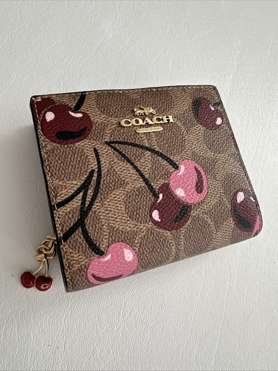 New Coach Snap Signature Coated Canvas w/Pink Cherry Print CZ347