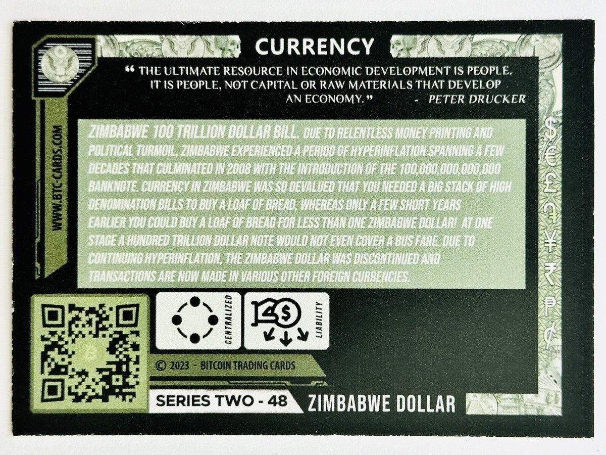 ZIMBABWE DOLLAR Currency #48 2023 Bitcoin Trading Cards Series 2 BTCTC