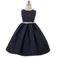 NAVY BLUE Size 2 Pleated Skirt Jacquard Toddler Girl Party Formal Birthday Dress