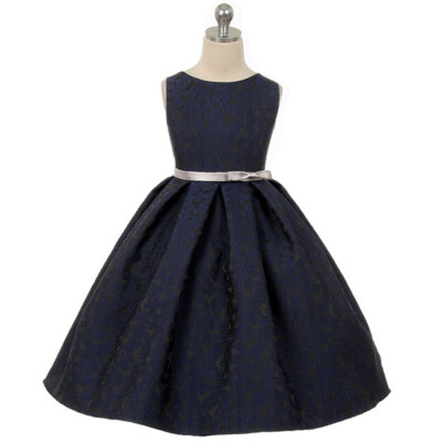 NAVY BLUE Size 2 Pleated Skirt Jacquard Toddler Girl Party Formal Birthday Dress