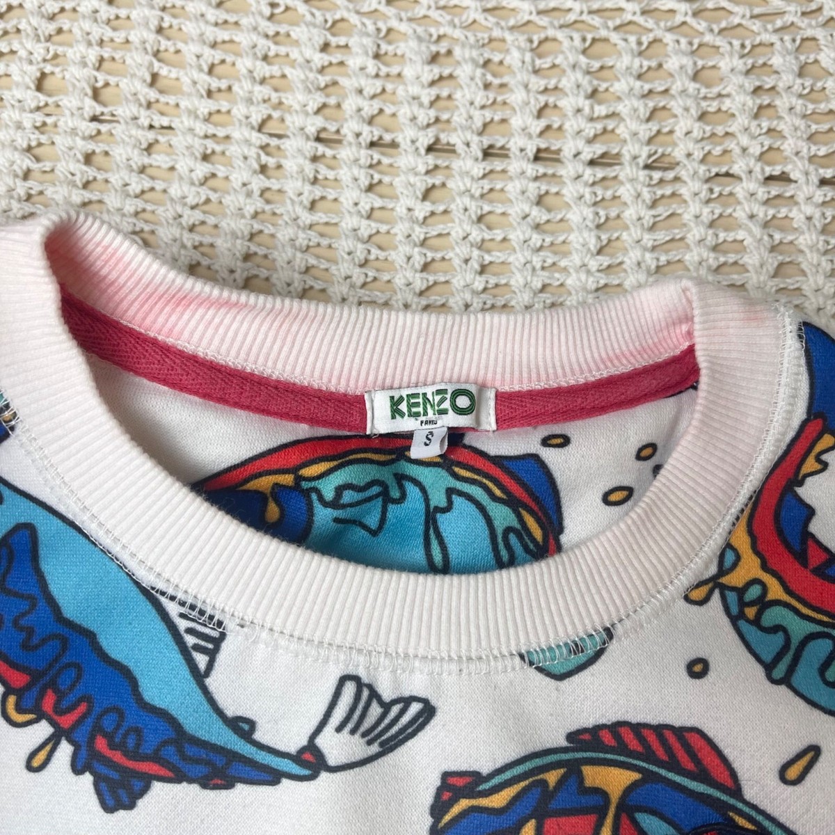 Kenzo Paris Women's Small AOP Fish Pullover Crewneck Retro