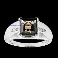Natural Smoky Quartz CZ Gemstones with 925 Sterling Silver Ring For Men's 964