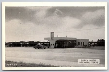 Atlanta Texas~Queen Motel~Gas Station~1950 Pontiac~Roadside Hwy 59~B&W Litho