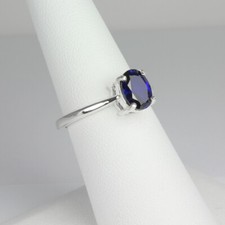 Blue Sapphire Ring Sterling Silver 925 / Oval-Shaped / Lab-Created
