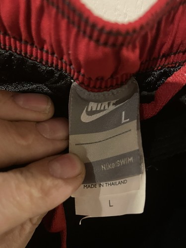 Nike Swim Shorts Men's Large Red Black Design Side Mesh Lined Tie Front Pockets - Picture 5 of 7