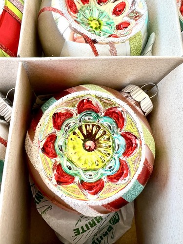 6 RADKO FESTIVE FETE DECORATED REFLECTOR ROUND BALLS XMAS ORNAMENTS 3.25” - Picture 3 of 11