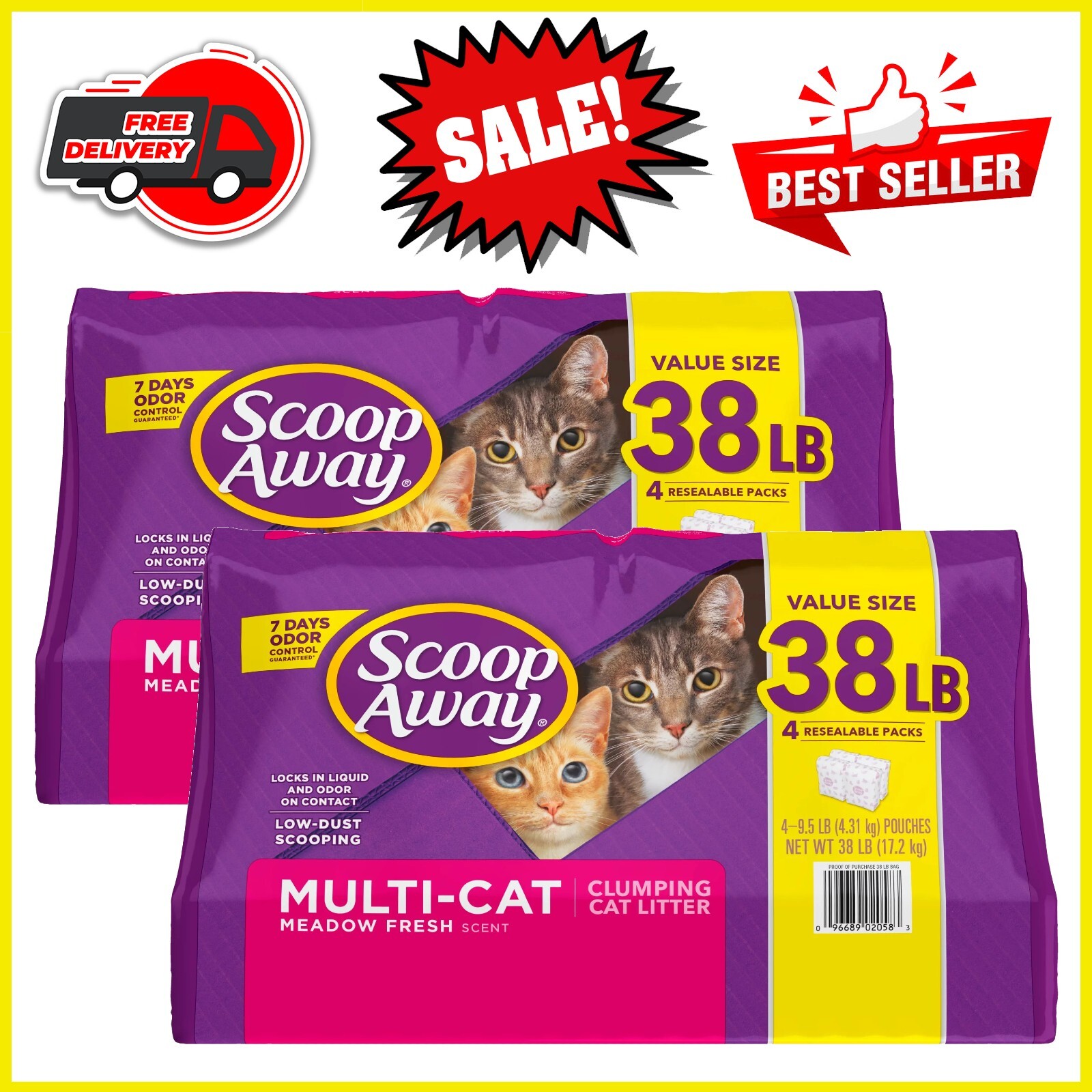 2 Pack, Scoop Away MultiCat, Scented Cat Litter, 38 lbs eBay