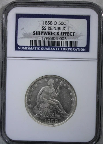 1858-O Seated Liberty Half Dollar Arrows 50c SS Republic Shipwreck Effect NGC