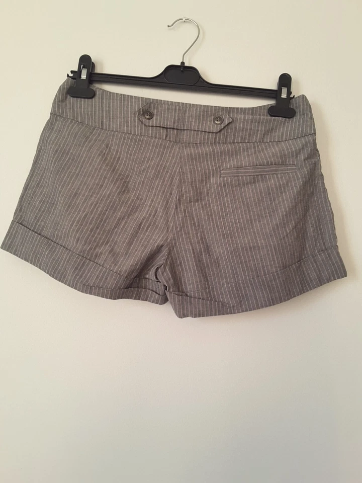 TOPSHOP Women's Grey Pink Pinstripe Linen Shorts. Roll Cuffs. Size UK10 - Image 3 of 4