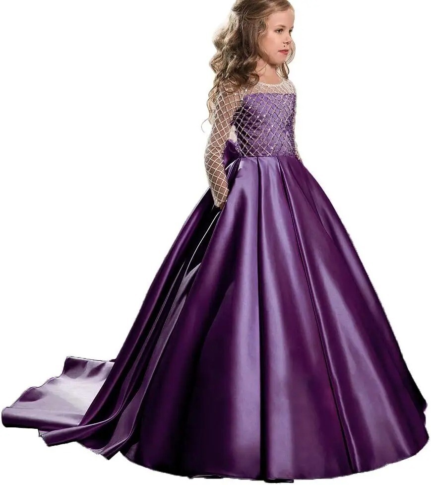 bridesmaid dresses for 6 year olds New Prom Princess Wedding Girls Dress Maxi Evening Party Kids Clothes Ava Presley Dress 26308 Color:Ivory Grey womens elegant sheer panel Blue hidden back zipper closure