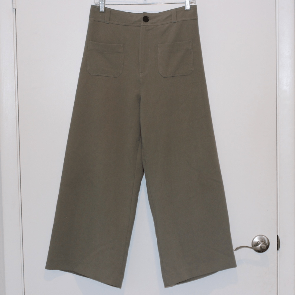 Zara High Waisted Olive Green Wide Leg Pants for Women Size Medium