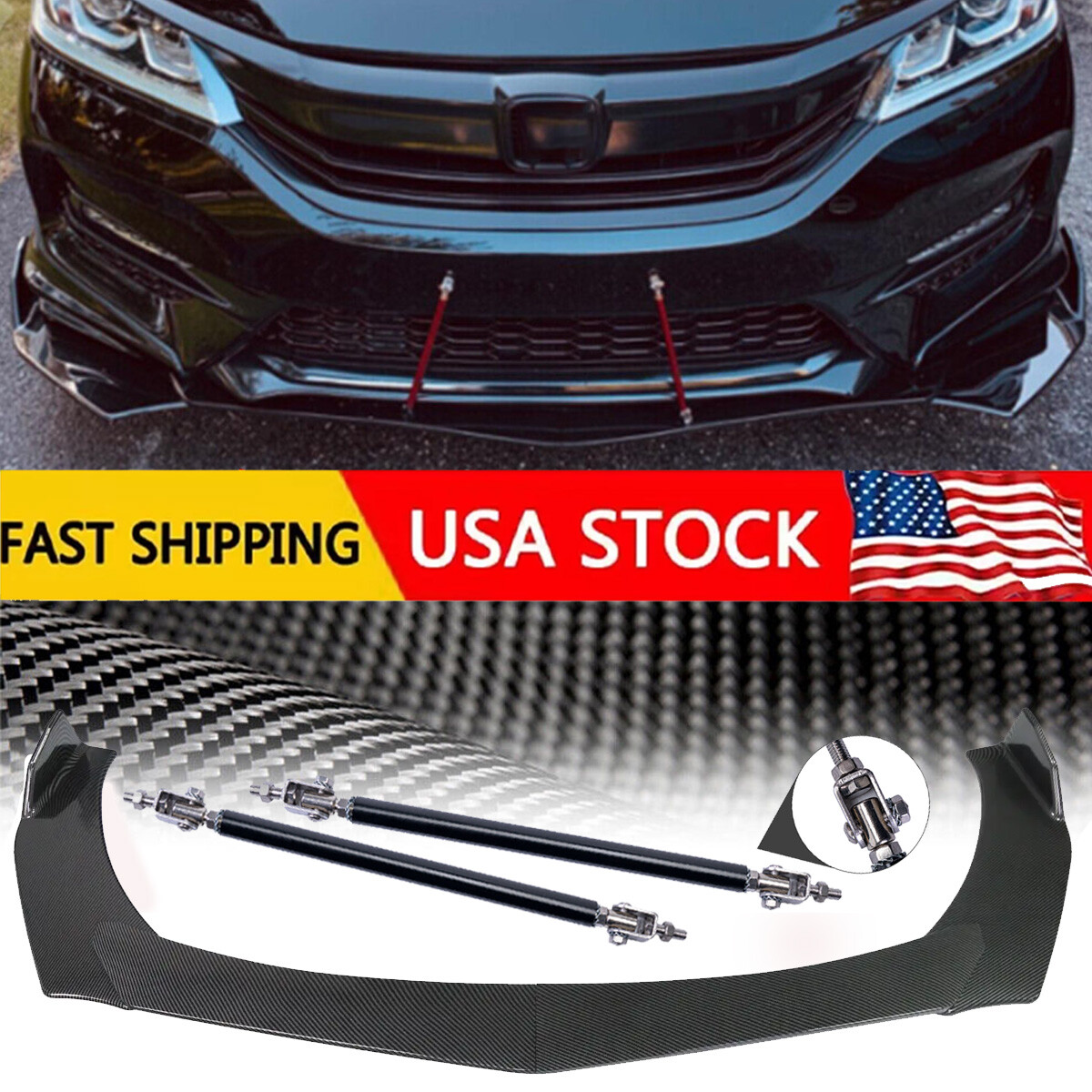 Front Lip Bumper Body Kits Splitter+Spoiler Carbon Fiber For Honda Passport/