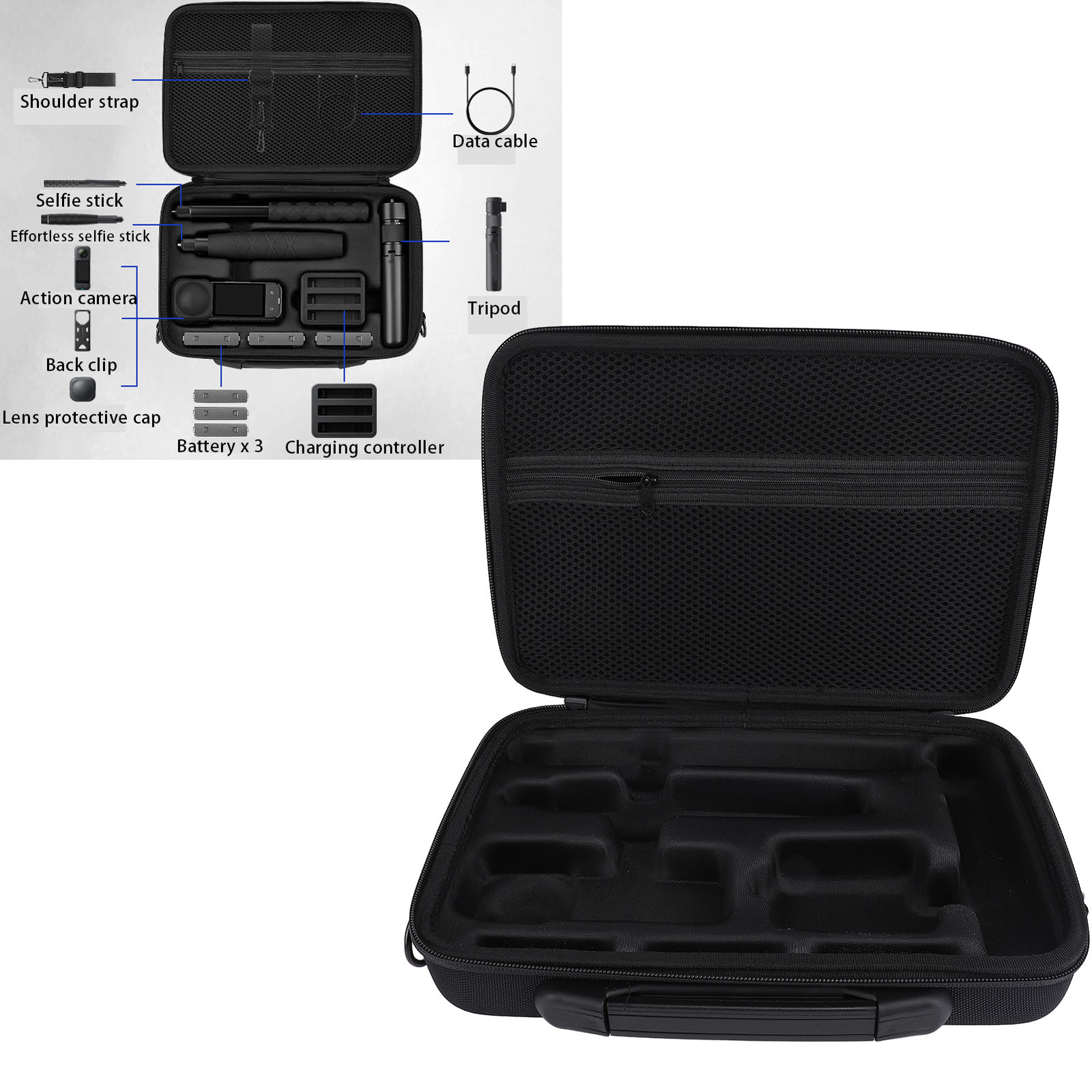 Action Camera Carrying Case Mesh Pocket Scratch Proof Shock Absorbing Porta Part-image