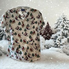 Crest Christmas Santa Theme Medical Top Size Small