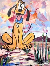 CORBELLIC PLUTO DOG 12X16 LANDSCAPE CARTOON CONTEMPORARY ORIGINAL INTERIOR ART