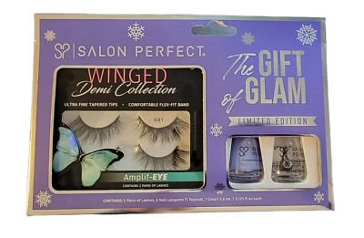 Salon Perfect Glam Gift Set, 691 2 Pairs Of Lashes, 2 Nail Lacquers Winged Demi