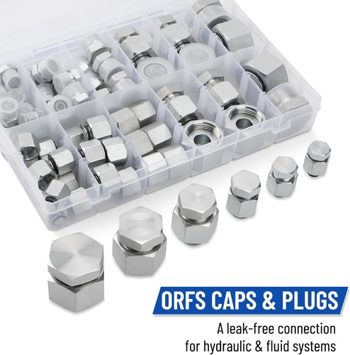 144Pcs 37° JIC & ORFS Hydraulic Cap and Plug Kit Hose Tube and Pipe Fitting Set - Picture 3 of 9