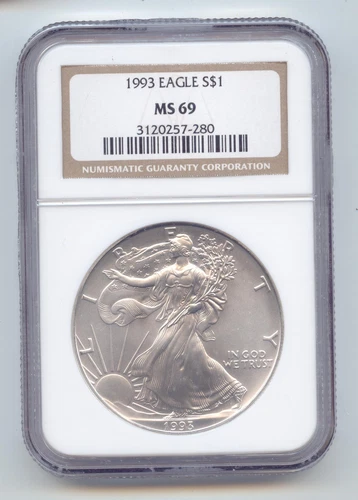 1993 American Silver Eagle, 1 Ounce, 0.999, NGC MS-69
