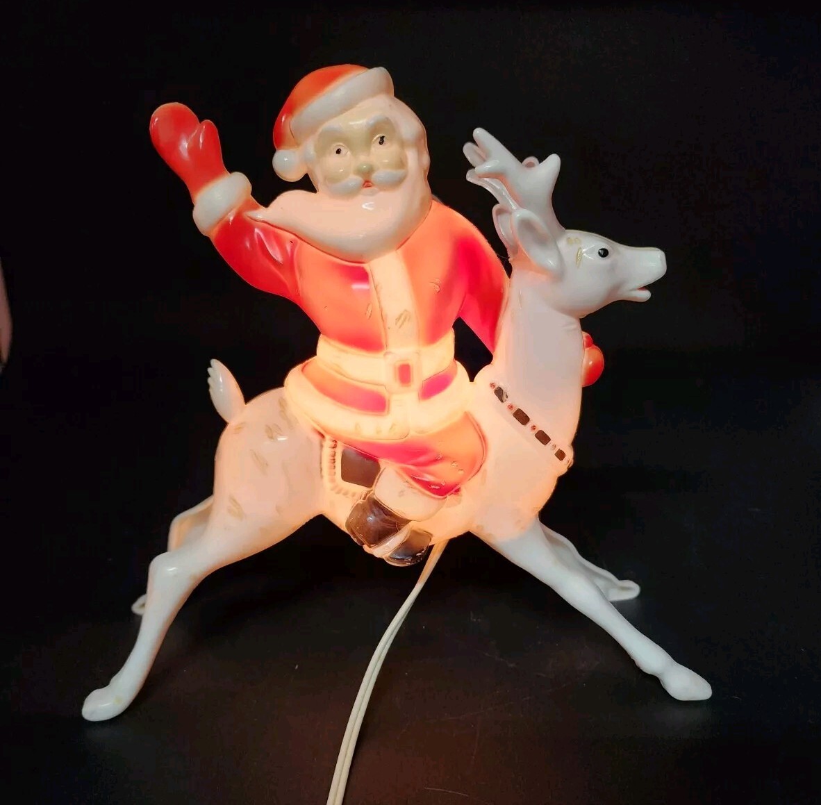 Vintage 9.5” Hi Ho Santa Claus Riding Reindeer Lights Up Vintage 9.5” Hi Ho Santa Claus Riding Reindeer Lights Up