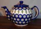 Boleslawiec Polish Pottery Tea Pot w/ Lid Hand Painted "Peacock" NEW Never Used — photo 3