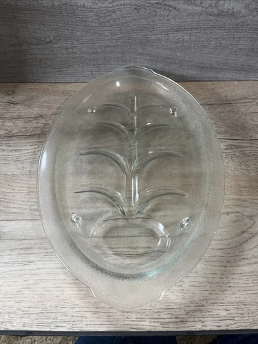 Vtg Tree of Life 15”L x 9.5”Glass Meat Platter Serving Dish Dessert Tray