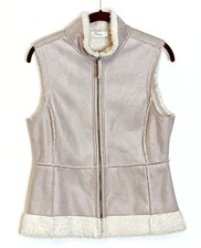 Etam Faux Shearling Vest Womens Sz 10 (uk 12) Blush Taupe Zip Fitted
