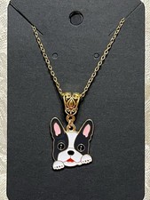 Adorable Dog Puppy Gold Enamel Bohemian Fashion Fun Necklace 18  