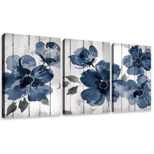 Canvas Wall Art Wildflower Watercolor Boho Botanical 12"L x 16"W Navy Blue