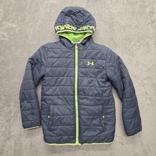 Under Armour Jacket Boys Large Blue Puffer Hooded Insulated ColdGear Full Zip