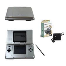 Silver Nintendo DS NTR-001 w/ Stylus + New XYAB Charger - Works, READ DESC