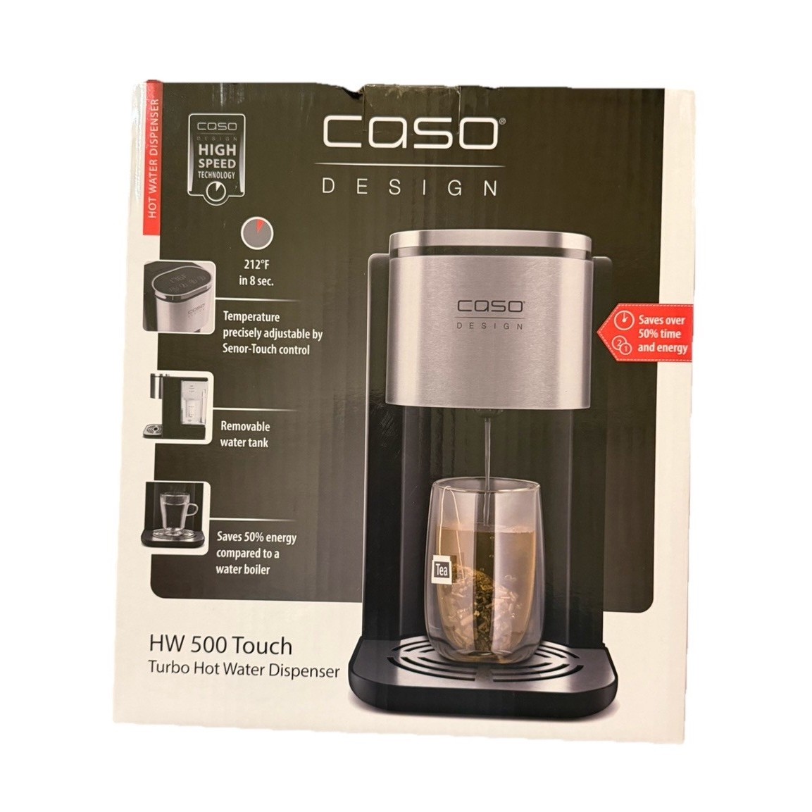 Caso Design HW 500 Touch Hot Water Dispenser, 74 fl oz, Adjustable Temp