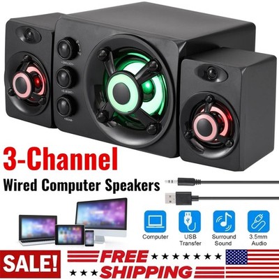 Computer Speakers Wired PC Speakers Gaming Bass Surround Sound System 3.5mm Jack