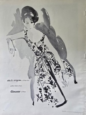 1962 Women's Adele Simpson Dress Boussac Of Paris Fashion Vintage Art Ad