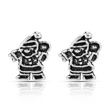 Festive Santa Claus Stud Earrings in .925 Sterling Silver for Holiday Cheer