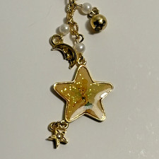 Disney Tinker Bell Kids Necklace Faux Pearl Star Charm Gold Tone Never Worn