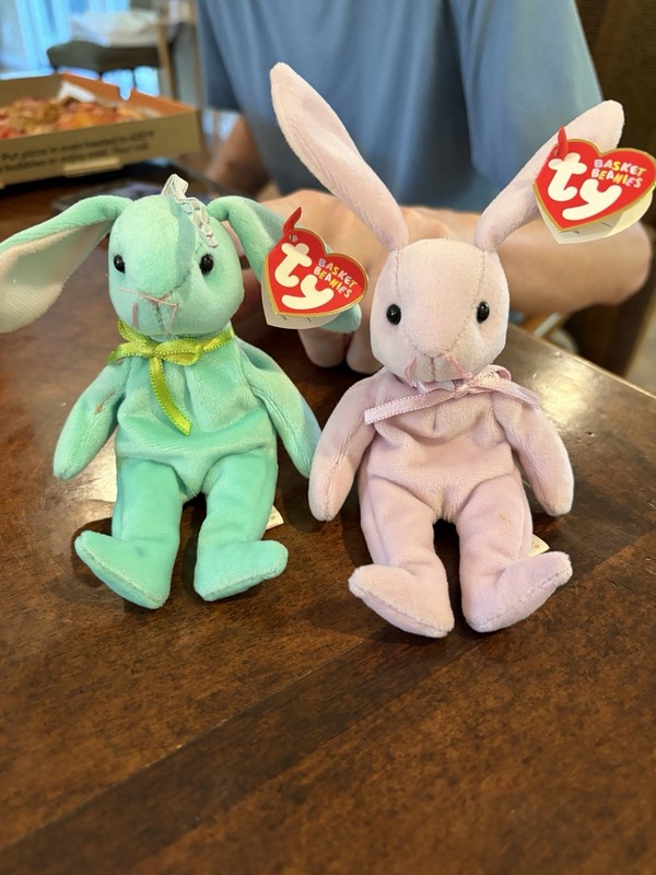 Ty Basket Beanies Hippity & Floppity Bunny Rabbit Plush Set Vintage 2004