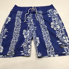 Vintage OP OCEAN PACIFIC Swim Board Trunks Men 34 Blue Hawaiian Print Nylon
