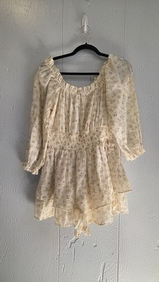 American Eagle Romper Women M Cream Floral Off Shoulder Boho Cottagecore NWT 