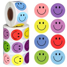 2000Pcs Smiley Face Stickers - 4 Rolls Happy Cute Multicolor