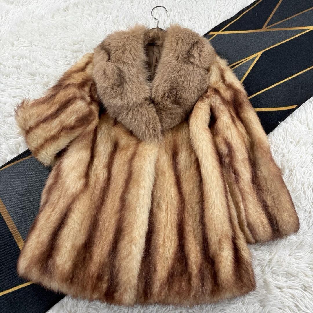 Fitch Fox Fur Coat Brown Real Fur L Size Vintage Luxury Long Fur Coat Authentic