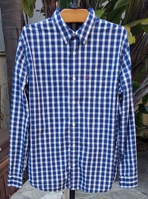 LEVI S Men's Relaxed Royal Blue Check Dress Button Up Pocket Red Tab L/S Sz 2XL