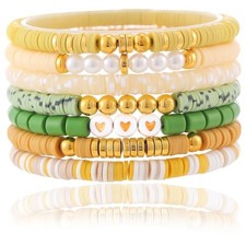 Friendship Bracelets Trendy Heishi Clay Bead Bracelets Stack Gold Beaded Yellow