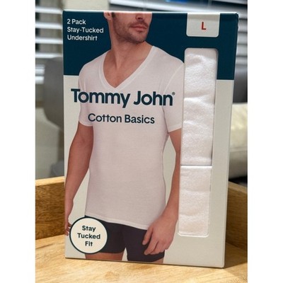 Tommy John Cotton Basics Stay-Tucked Undershirt 2-Pack White Size Large NWT